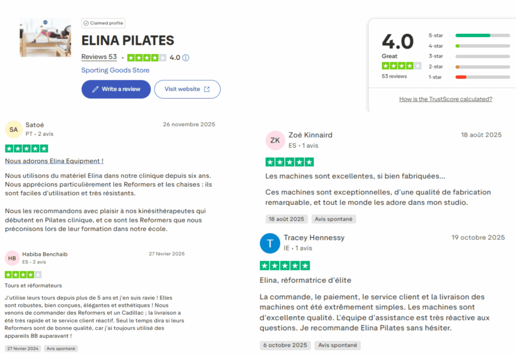 avis des clients sur elina pilates