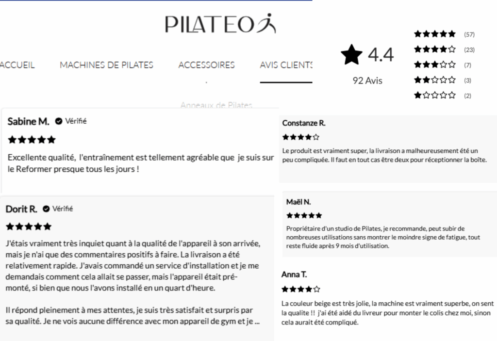 avis des clients sur pilateo