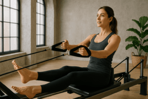 femme pratiquant une séance de Pilates à la maison