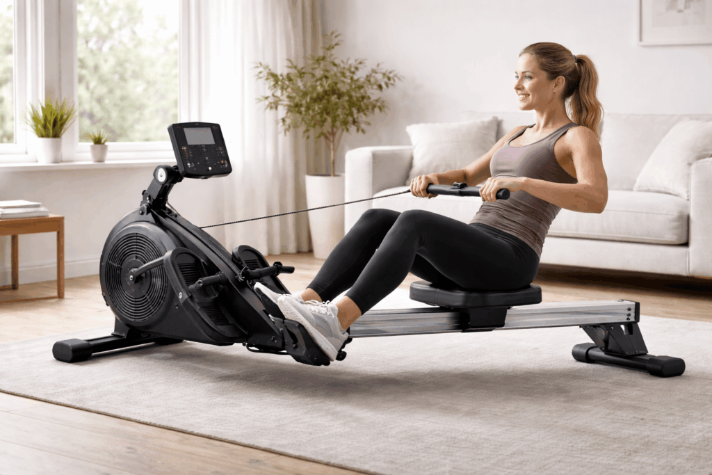 une personne profitant des bienfaits du rameur pliable