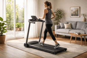 Femme active sur tapis roulant