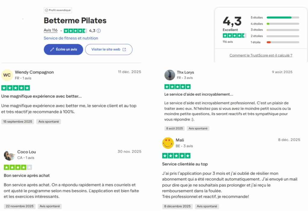 avis des clients sur Better me pilates