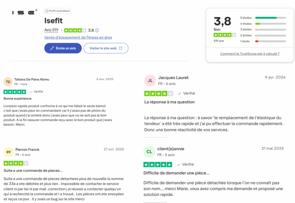 avis des clients sur ise fitness
