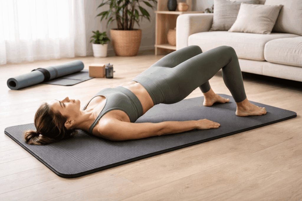 une personne utilisant son tapis pilates