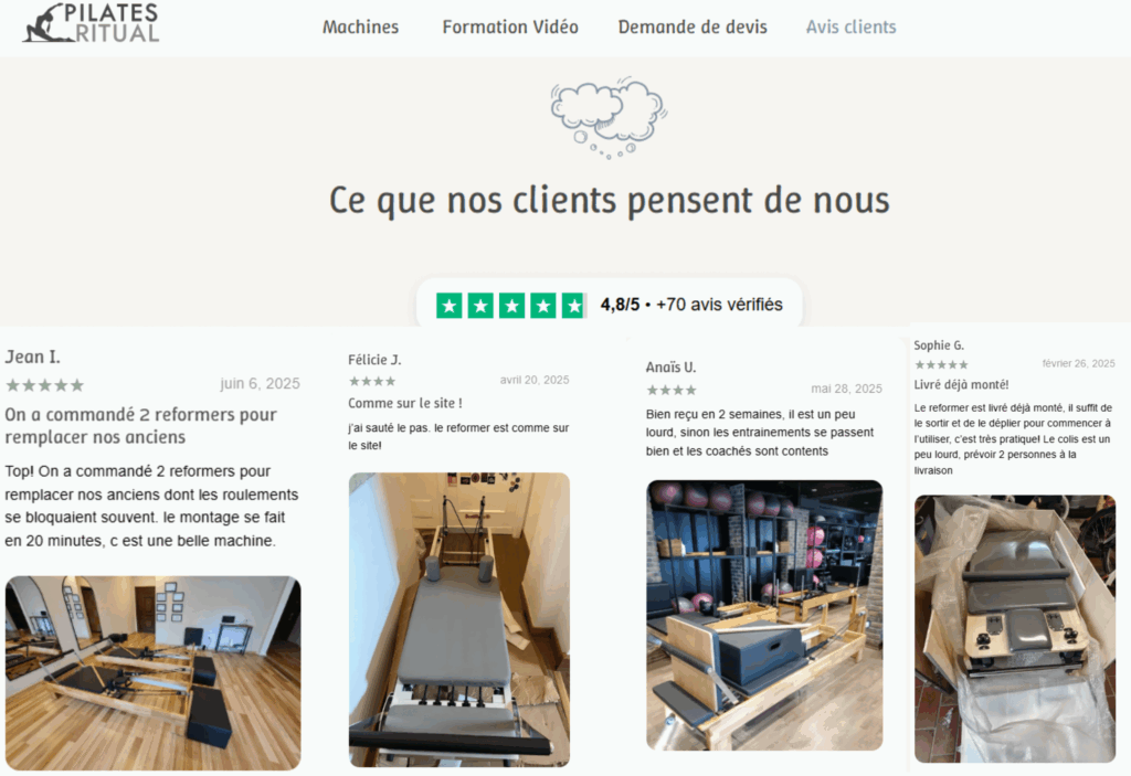 avis des clients sur pilates ritual